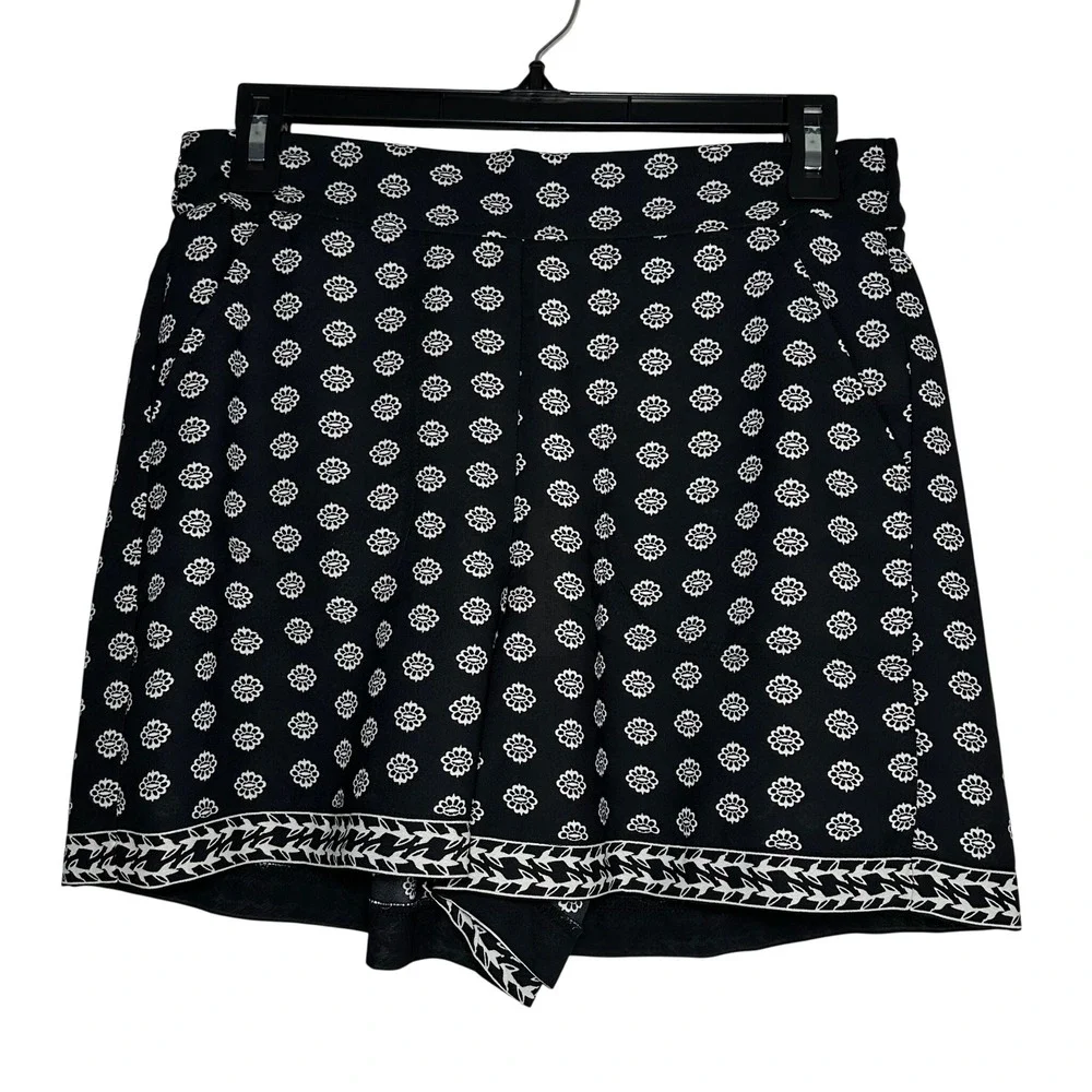 Max Studio Womens Black White Floral Medallion High Rise Shorts Size S 3703D05‎